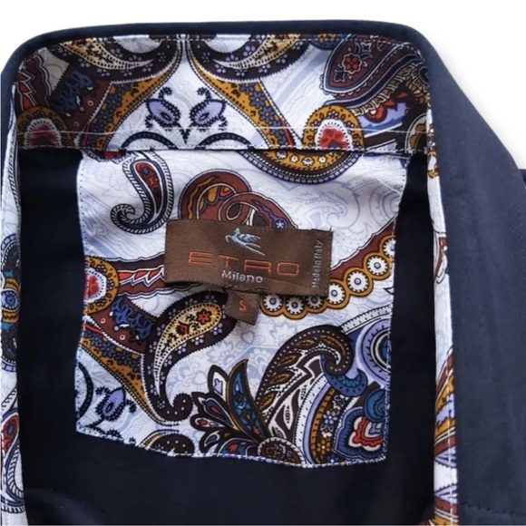 Etro Milano Vintage Navy Blue Button Front Men's Shirt,Size S - Picture 8 of 9